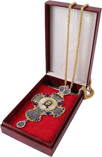18K Gold Plated Blue Enamel Pectoral Cross Pendant Multi Zircon Crucifix Necklace