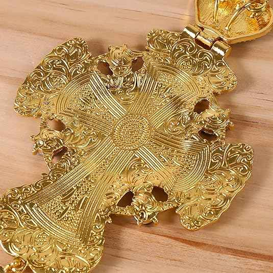 18K Gold Plated Blue Enamel Pectoral Cross Pendant Multi Zircon Crucifix Necklace