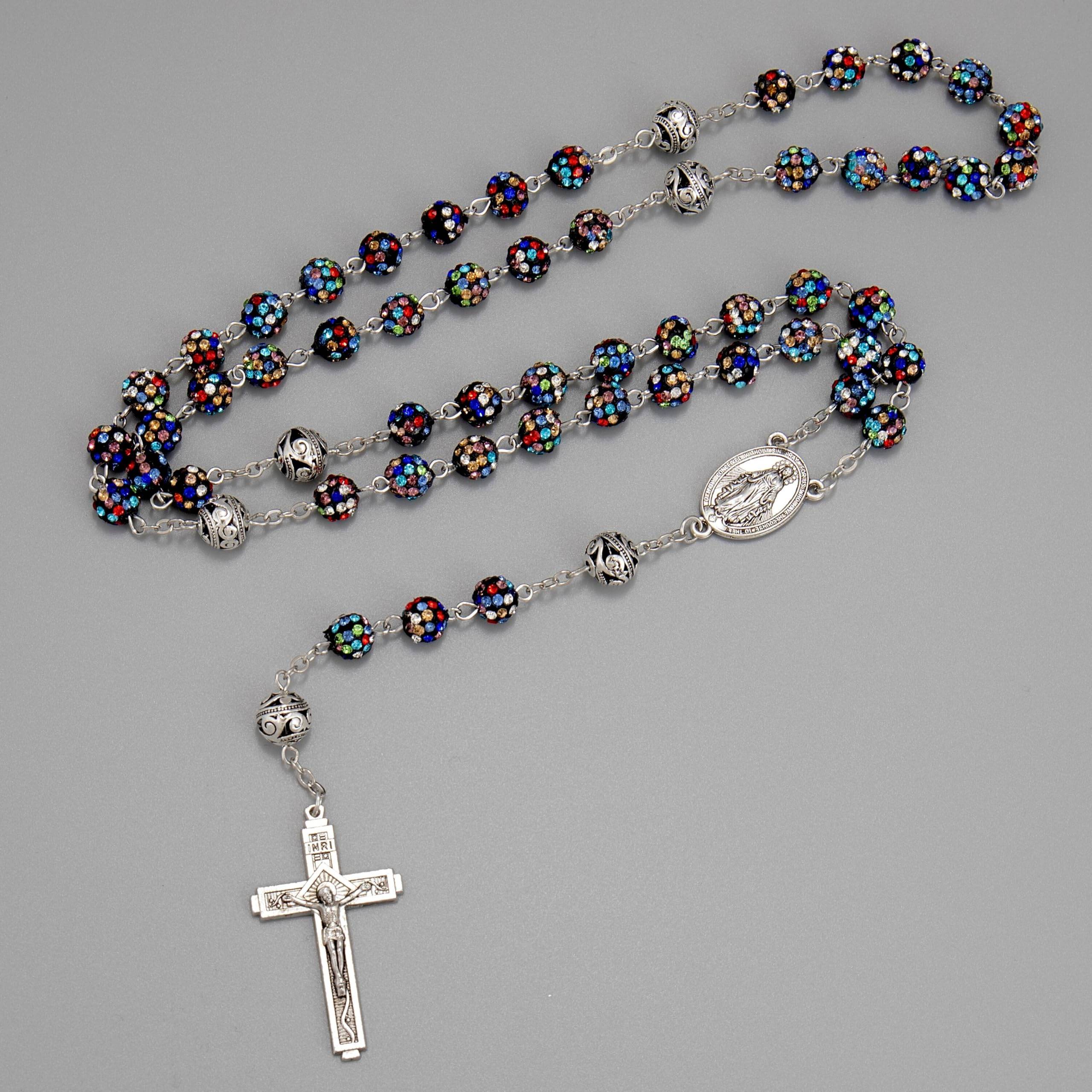 Colorful with Metal Beads Rhinestones Crystal Beads Rosary Necklace - Nazareth Store