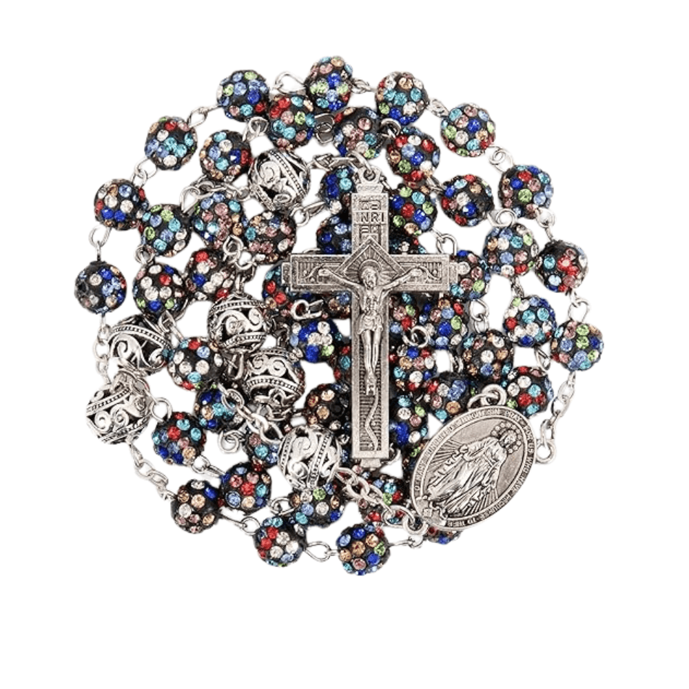 Colorful with Metal Beads Rhinestones Crystal Beads Rosary Necklace - Nazareth Store