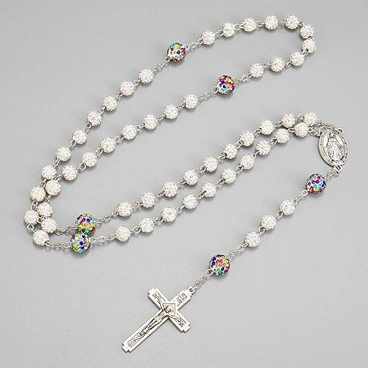 White with Colorful Beads Crystal Beads Rosary Necklace - Nazareth Store
