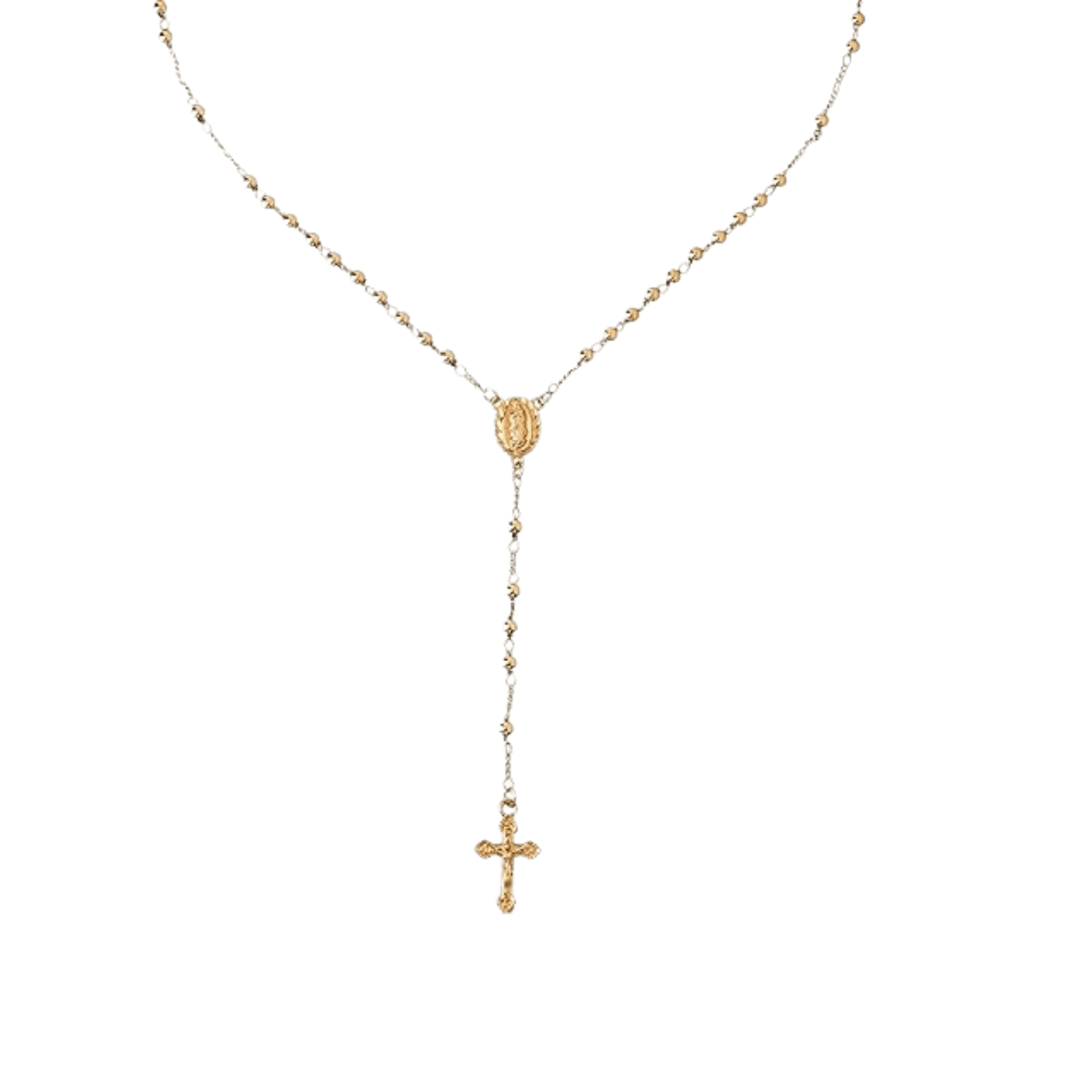 18K Gold Bronze Rosary Necklace Our Lady of Guadalupe & Crucifix with 4mm Prayer Beads - Nazareth Store