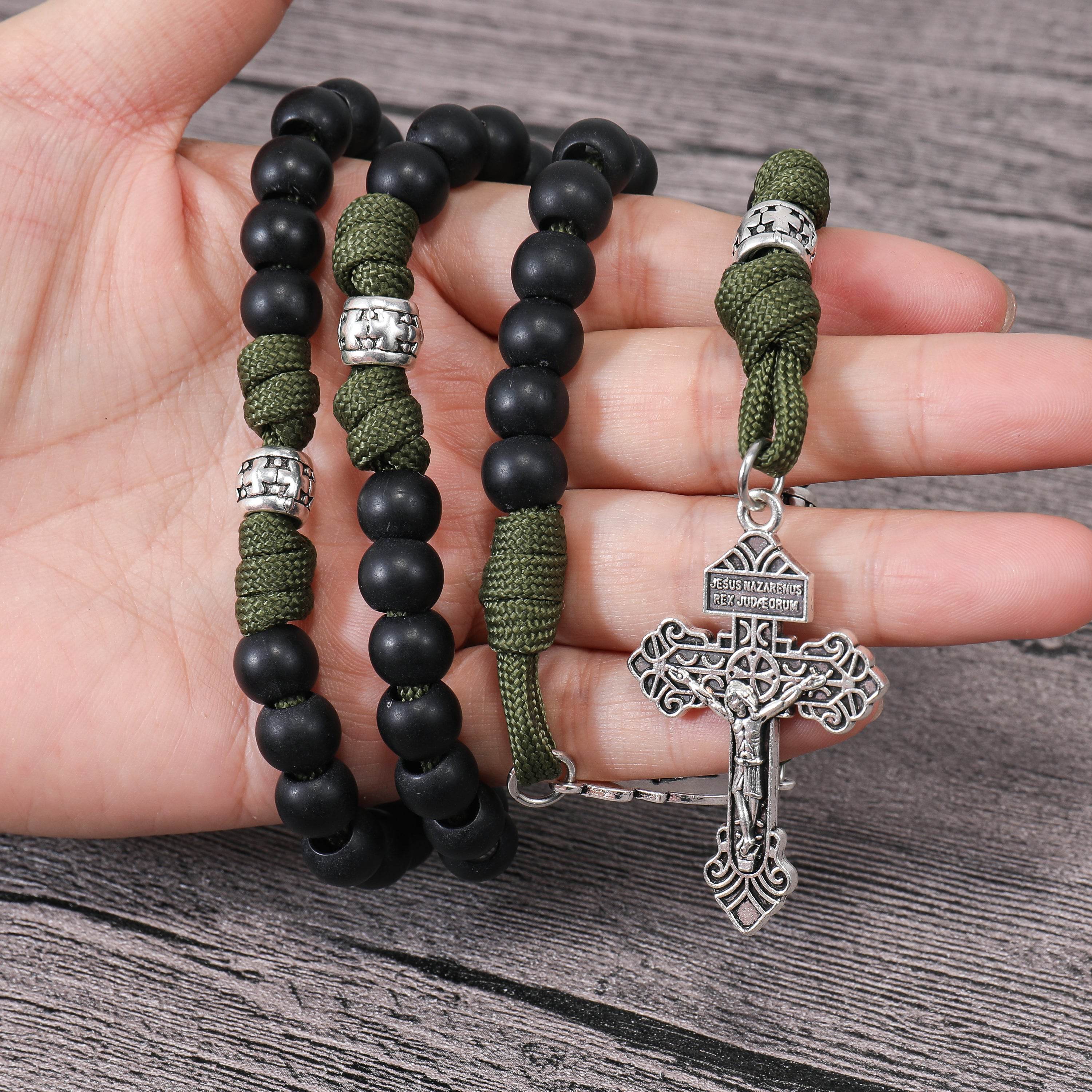 St. Michael Paracord Rosary Beads Rugged Rosary Necklace Strong Corded Catholic Pardon Crucifix - Nazareth Store