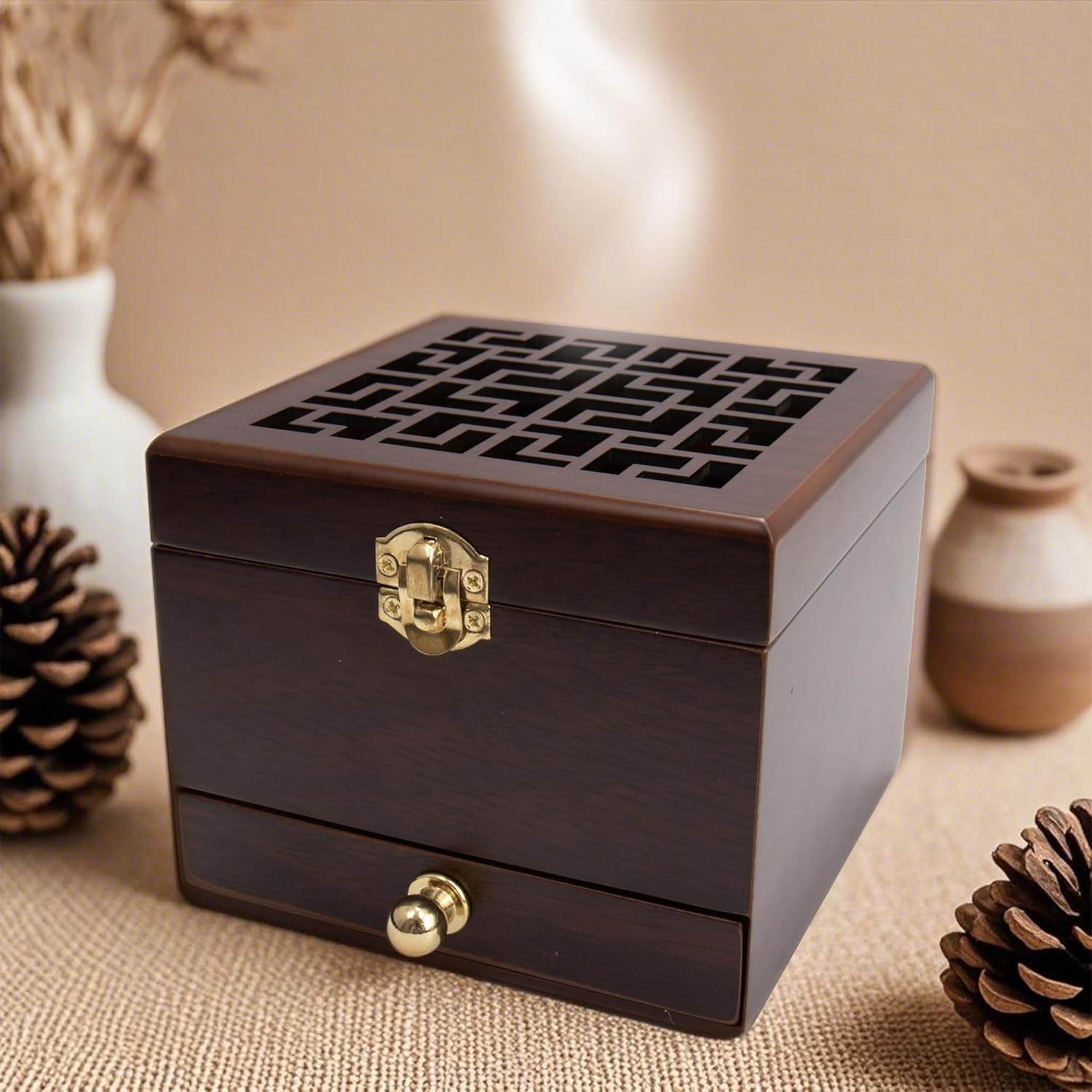 Wood Incense Burner Holder Natural Ash Wooden Box Distiller Cone - Nazareth Store