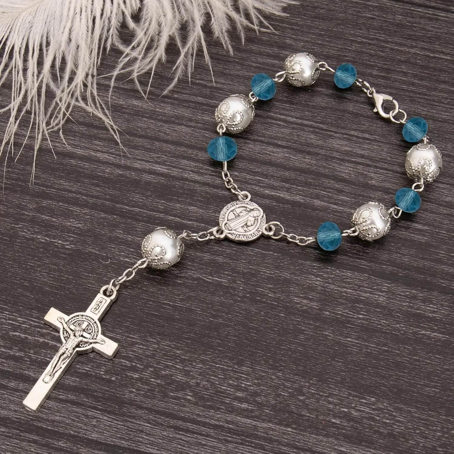 One Decade Car Rosary St. Benedict Medal & Rearview Mirror Charm - Nazareth Store
