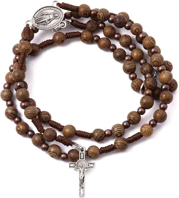 Olive Wood Rosary Necklace Metal Glory Beads with St. Joseph Medal