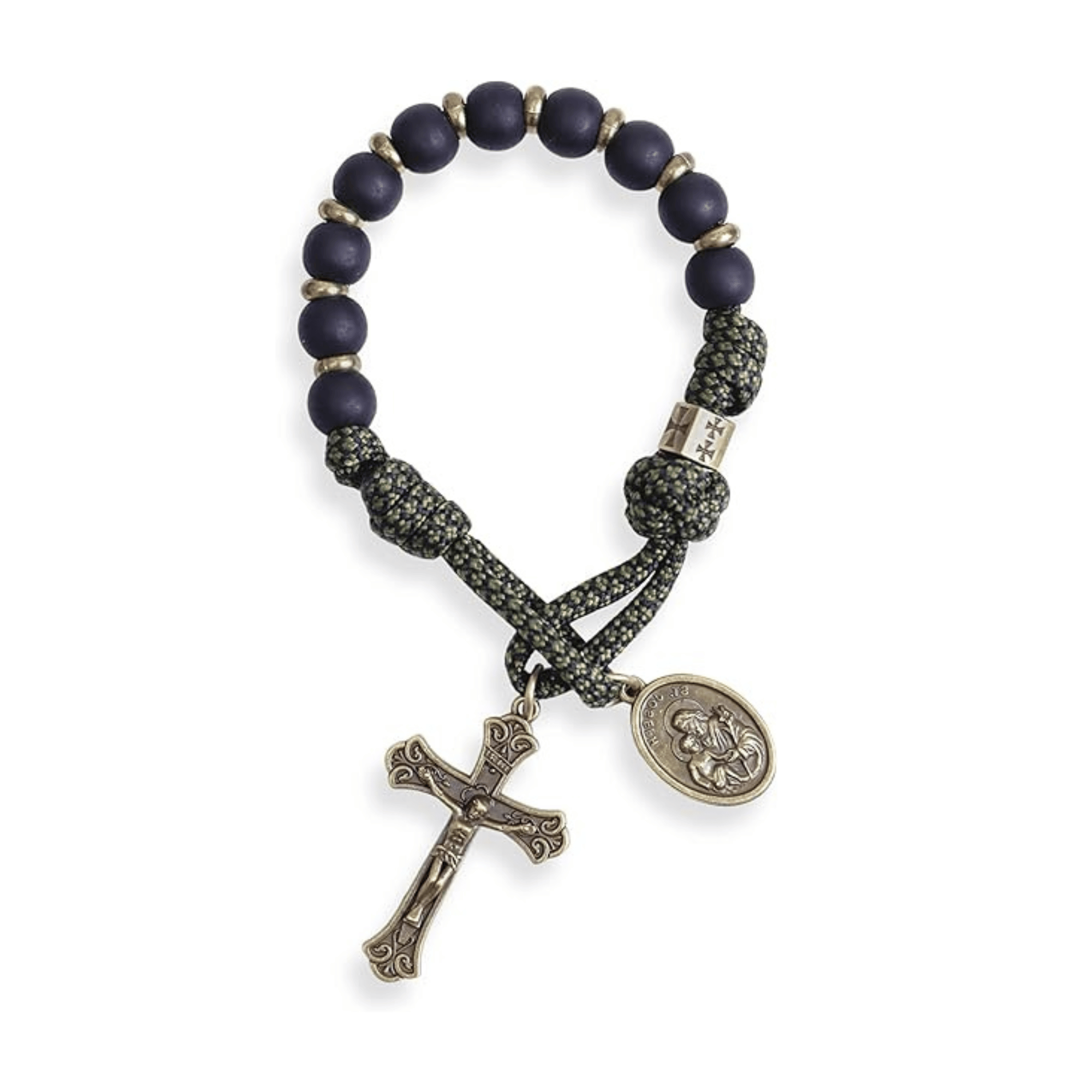 Black Matte Beads One Decade Paracord Rosary with St Joseph Medal