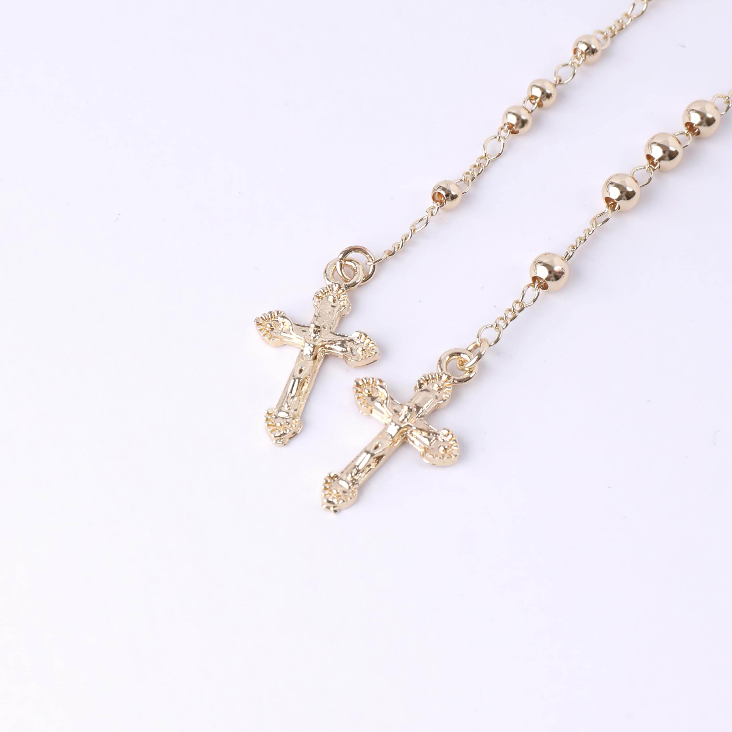 18K Gold Bronze Rosary Necklace Our Lady of Guadalupe & Crucifix with 3mm Prayer Beads - Nazareth Store