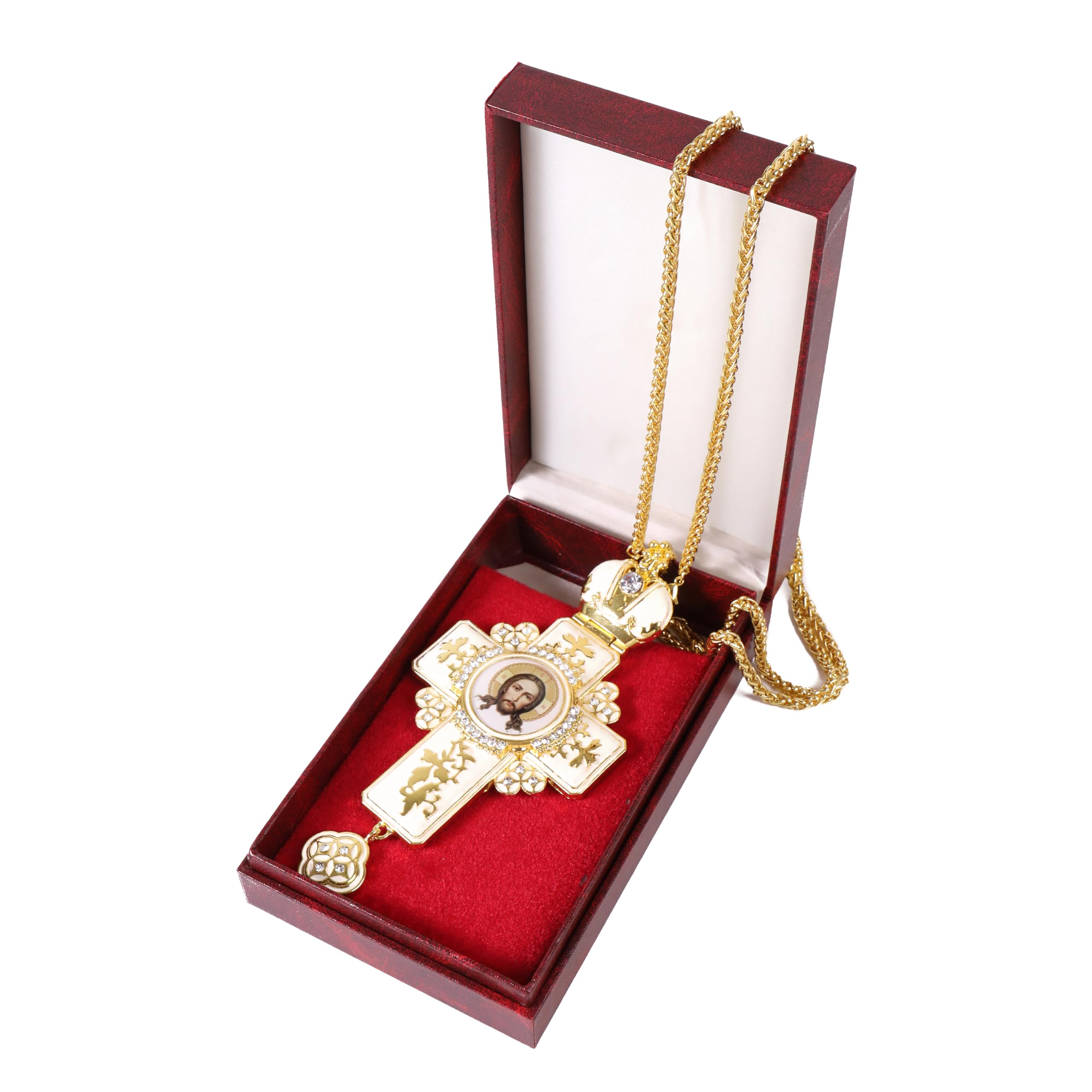 Orthodox White Enamel Gold Plated Cross Pendant is a striking symbol of Christian faith, designed with attention to detail and elegance.