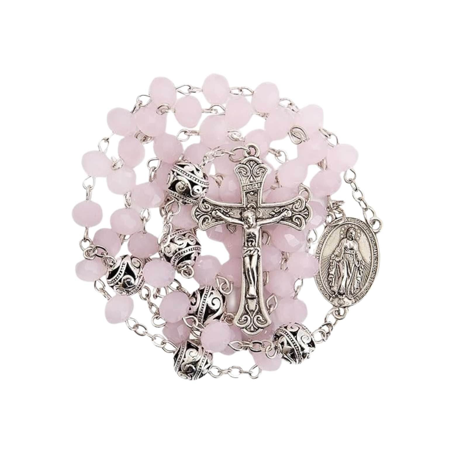 Crystal & Alloy Prayer Beads Rosary Necklace Miraculous Medal and Jesus Cross - Nazareth Store