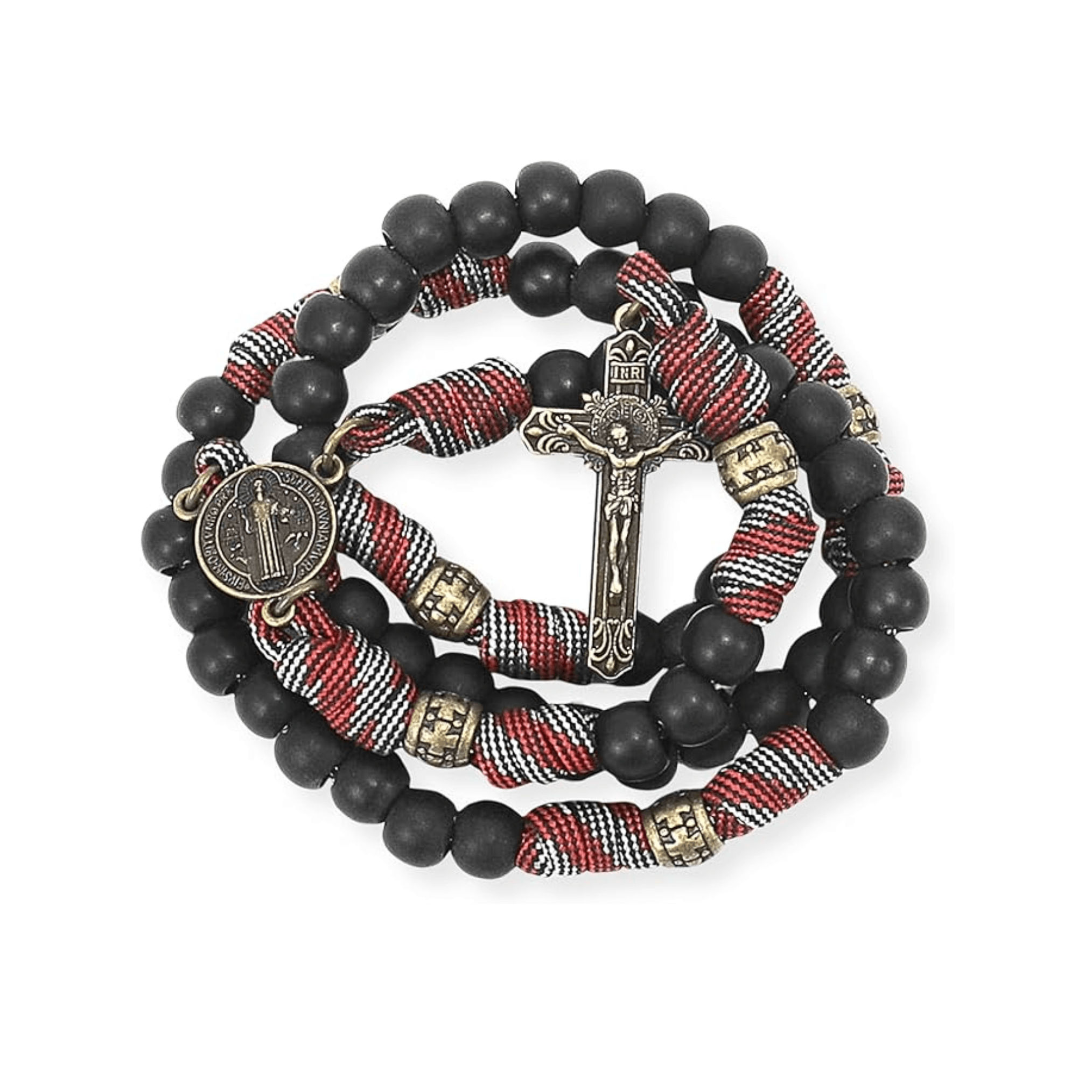 Black Matte Beads Rugged Paracord Rosary St. Benedict INRI Cross Strong Corded Necklace - Nazareth Store