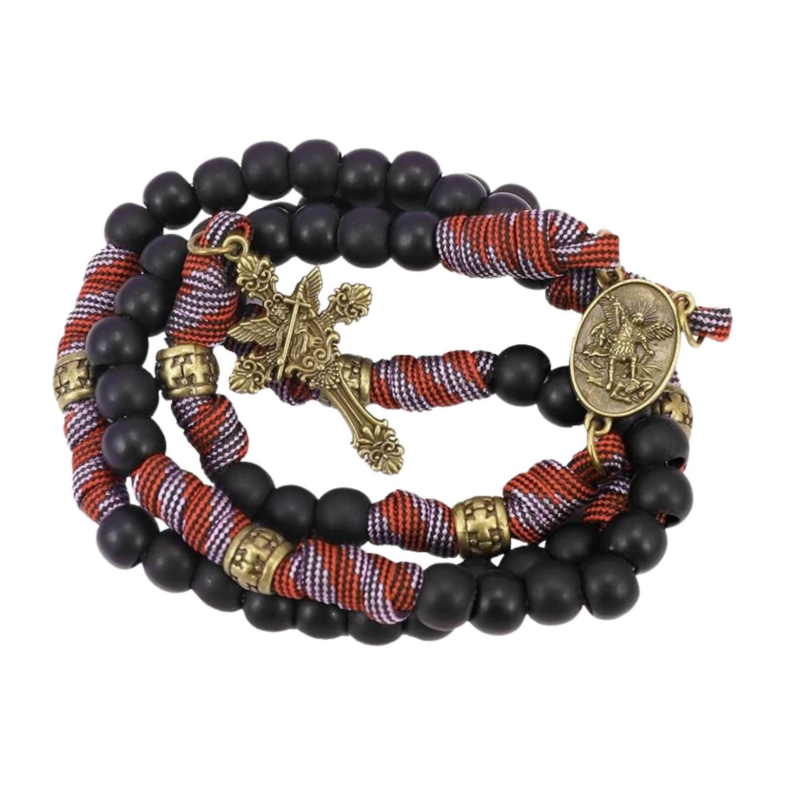 Black Matte Beads Rugged Paracord Rosary St. Benedict INRI Cross Strong Corded Necklace - Nazareth Store