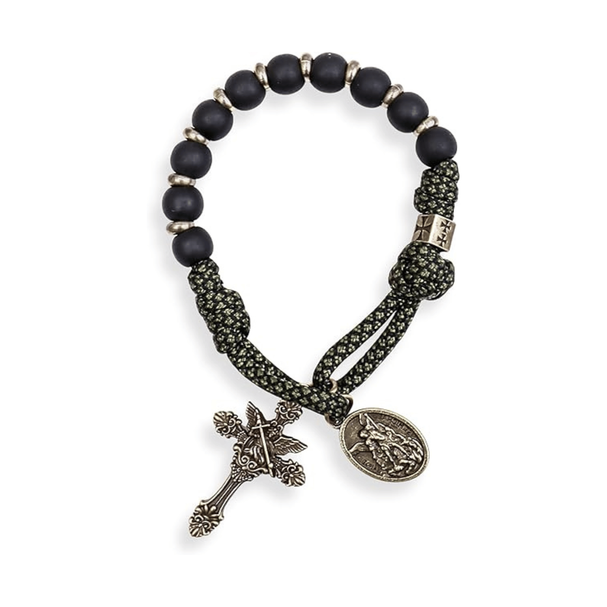 miracleマントルピース St. Michael One Decade Paracord Green Rosary with Black Matte