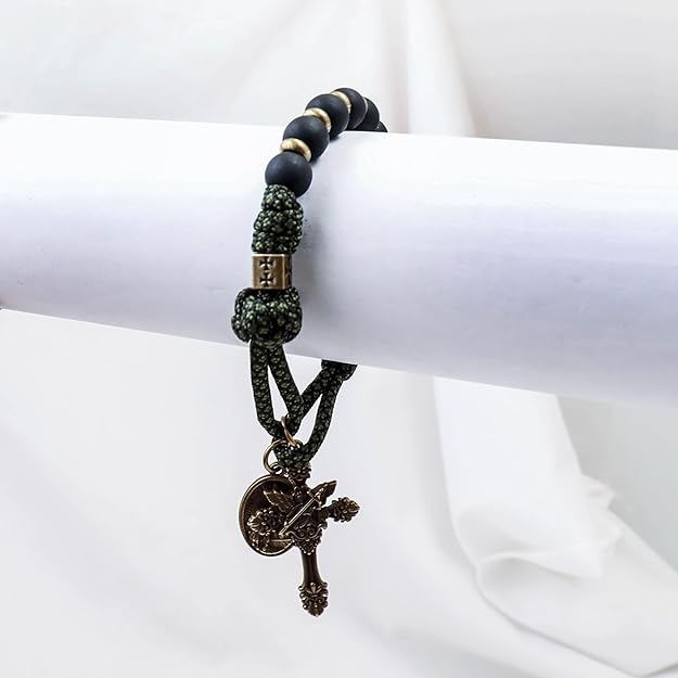 paracord rosary with back beads and st. michael cross