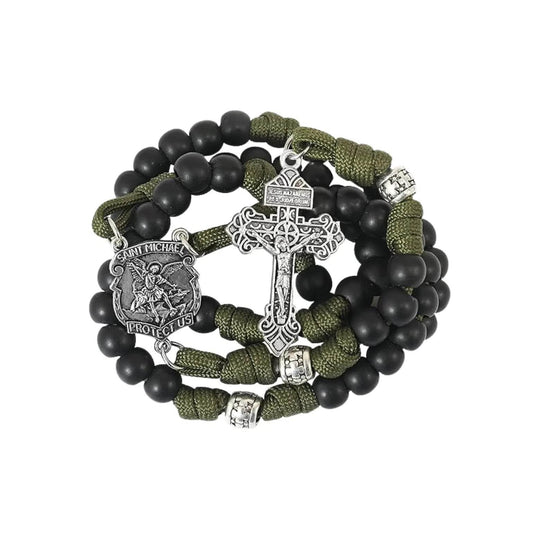 Rugged Corded Catholic Paracord Rosary Necklace with St. Michael Medal & Pardon Crucifix
