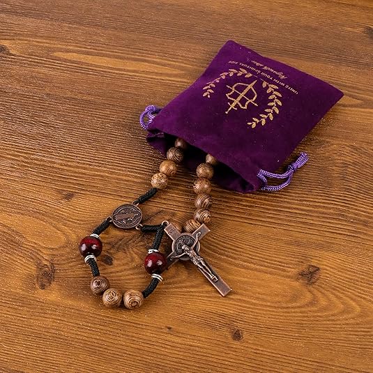 10mm olive wood beads and 12mm dark red wood mystery beads, this rosary offers a bold, strong design that’s perfect for men.