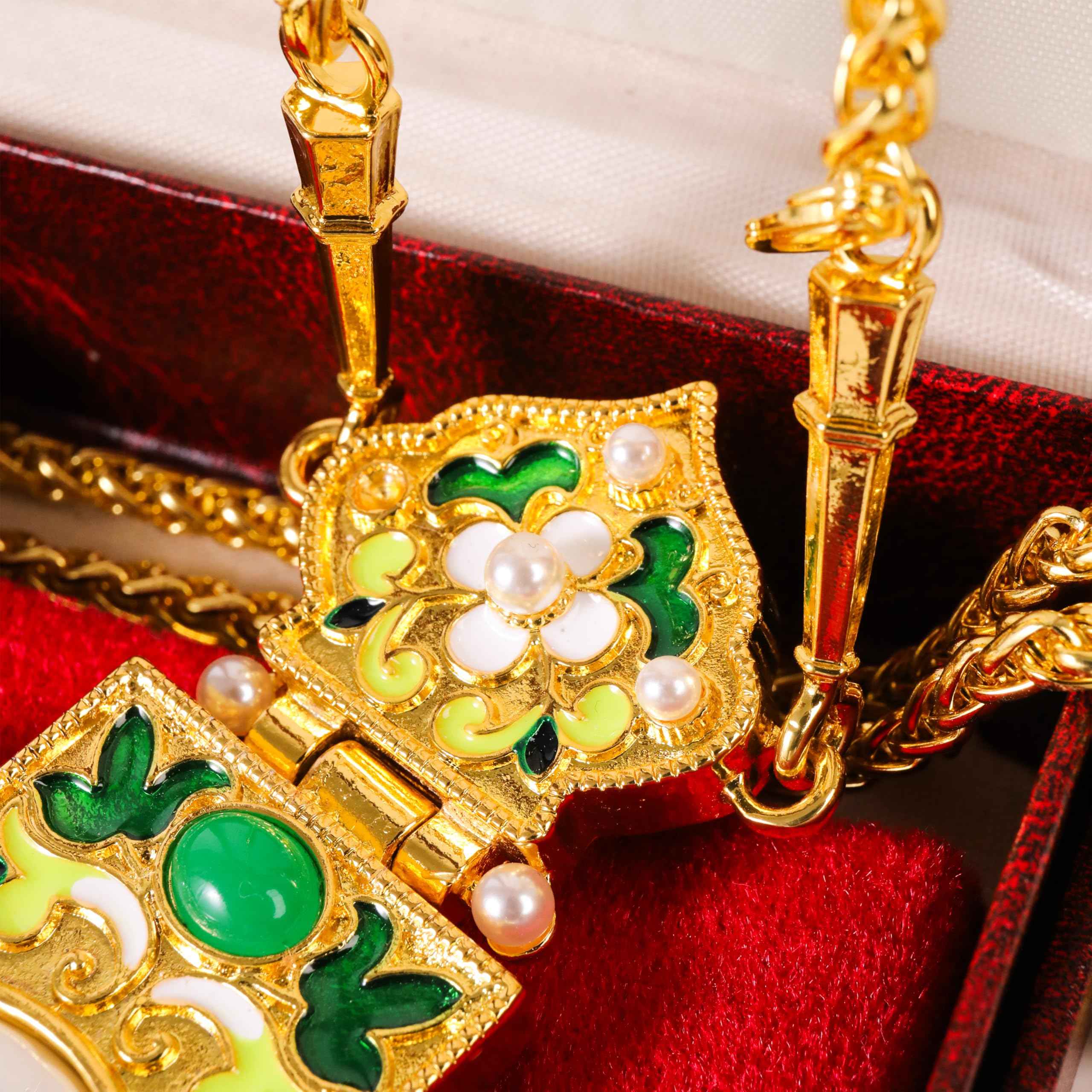 Green Enamel Orthodox Cross Pendant Gold Plated Crucifix Necklace