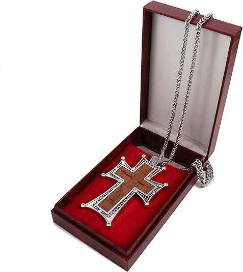 Antique Silver Cross Pendant White Stone Religious Necklace
