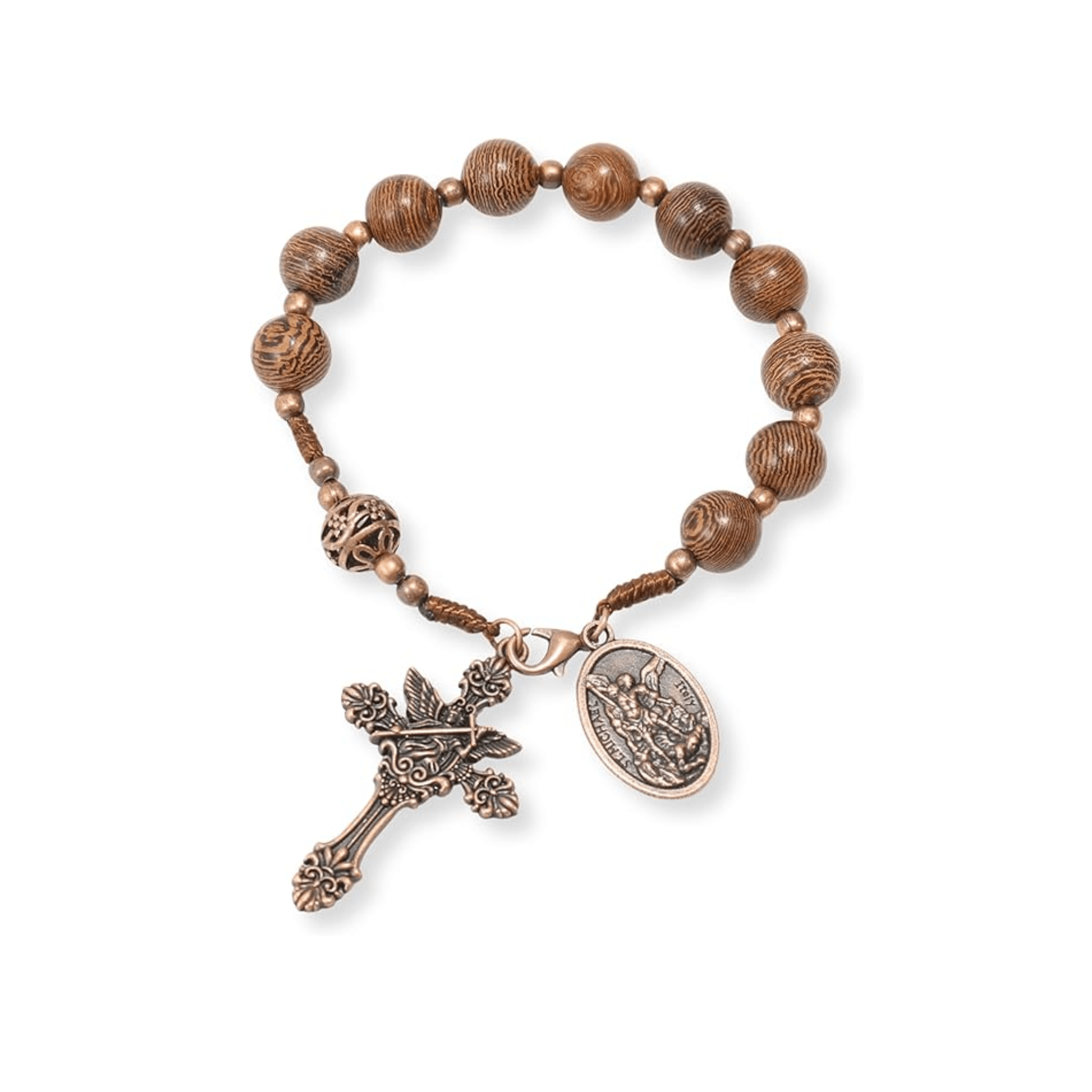 Wooden Beads One Decade Rosary Car Mirror Beads Rosary St. Michael & Cross - Nazareth Store
