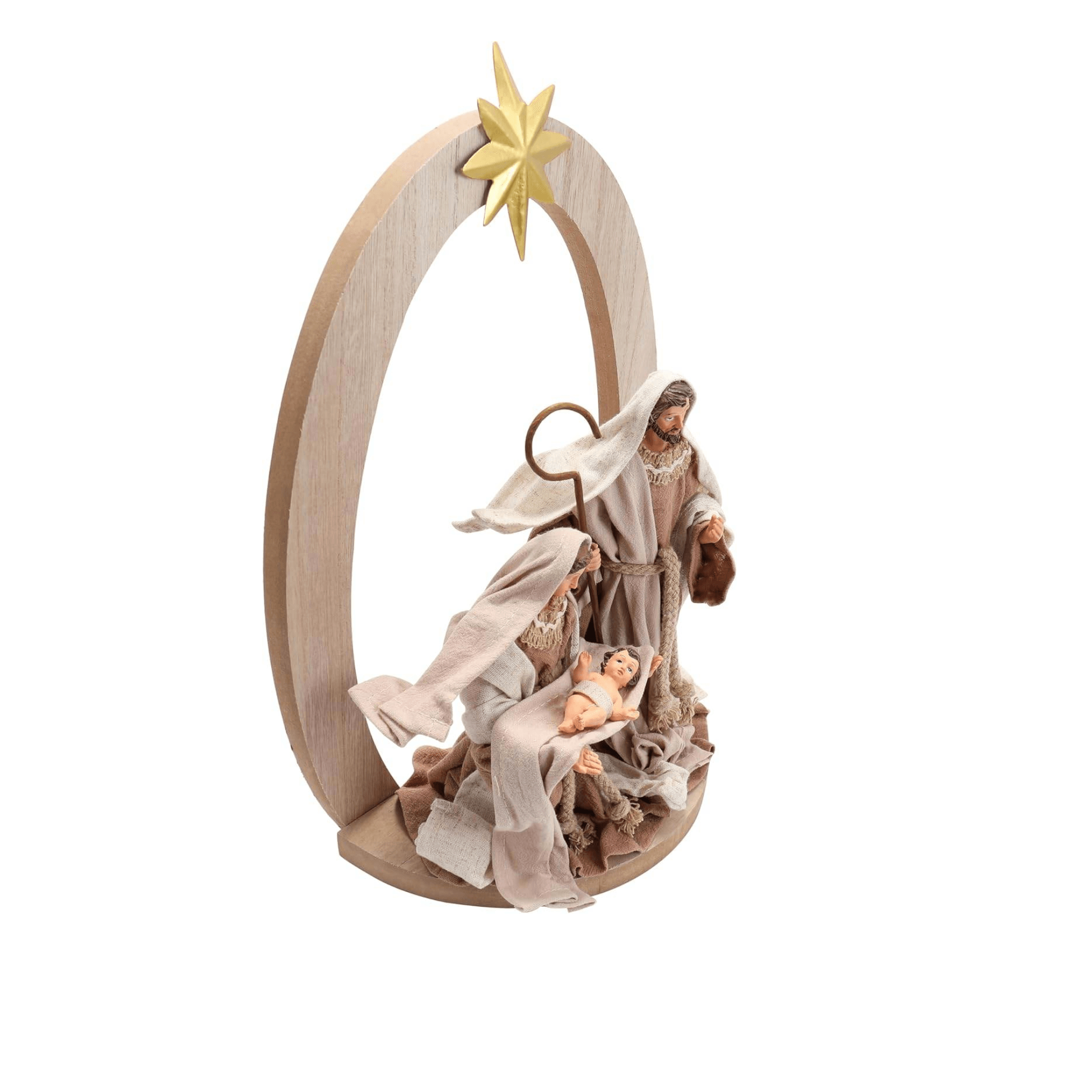 Wooden Nativity Set Resin Holy Family Figurines – 14.5 x 10 Inches - Nazareth Store