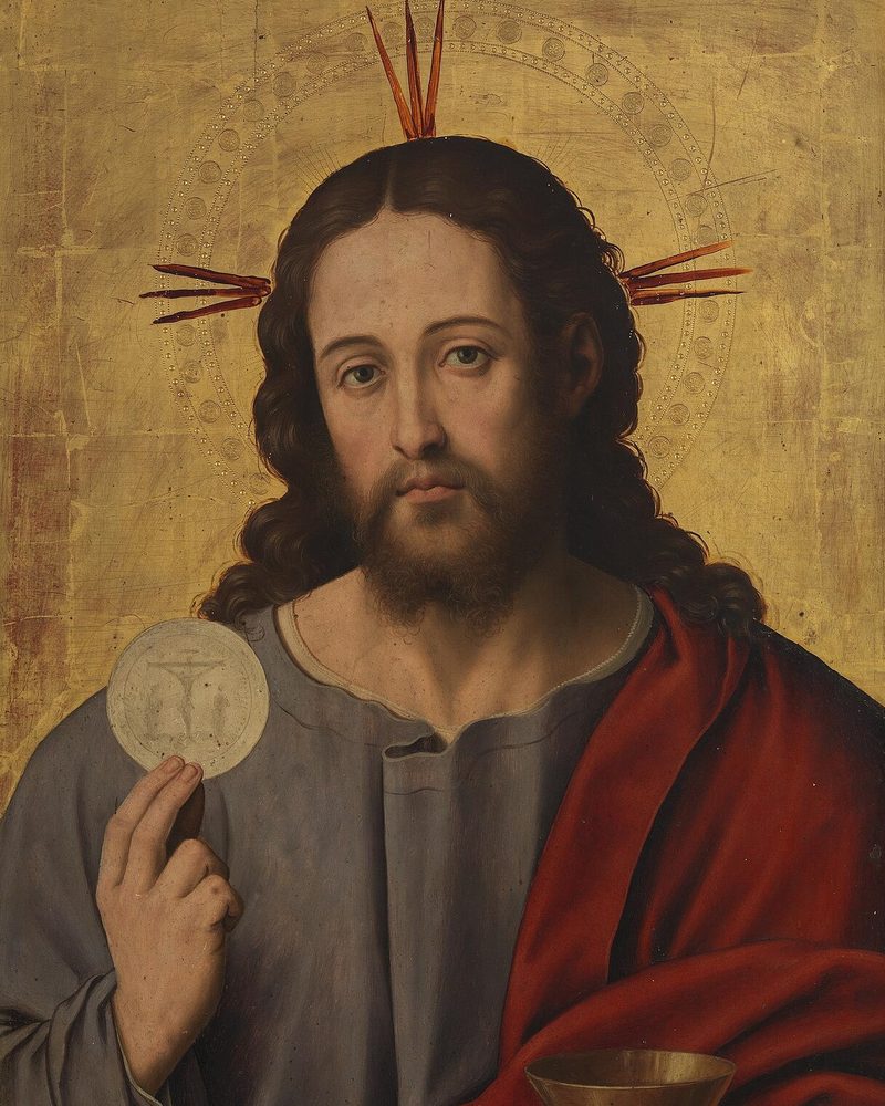 Christ holding the Eucharist, painting by Juan de Juanes