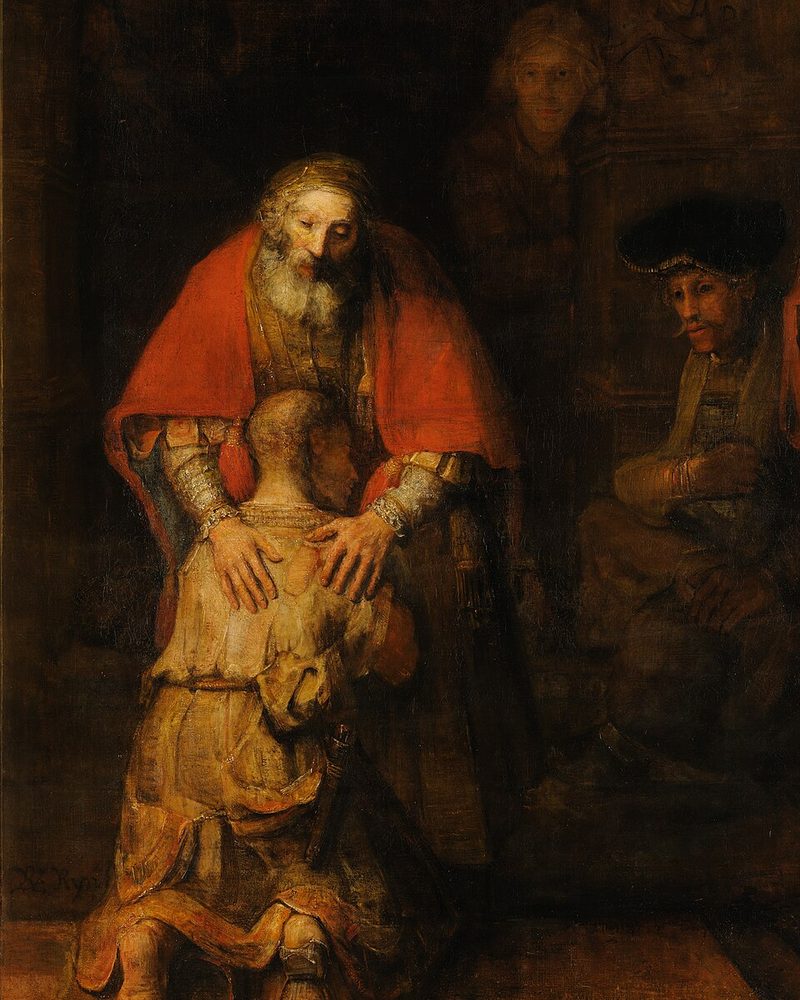 A father embracing his returning son, Rembrandt's Return of the Prodigal Son