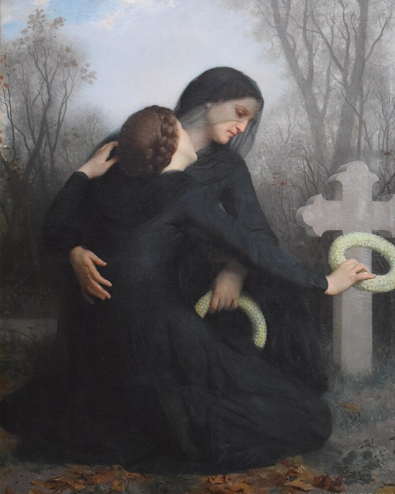 Two women mourning at a grave, painting by William-Adolphe Bouguereau