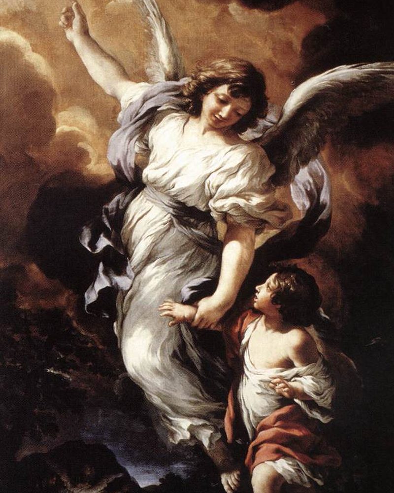 A guardian angel leading a child, painting by Pietro da Cortona