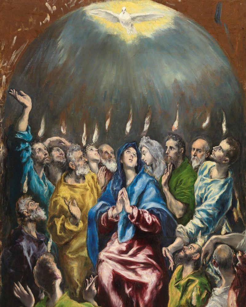 The Holy Spirit coming down on Mary and the apostles at Pentecost, painting by El Greco