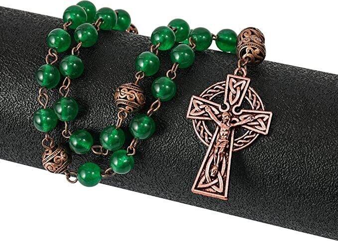 Green Jade Stone Beads Anglican Rosary Metal Beaded Prayer Rosary Celtic Cross - Nazareth Store
