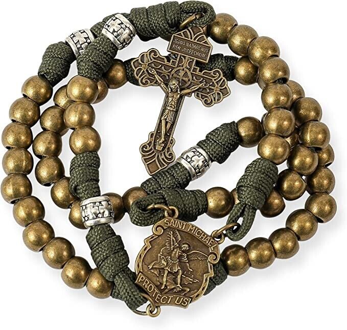 Bronze Beads Paracord Rosary St Michael Medal Pardon Jesus Crucifix 21" Nazareth Store