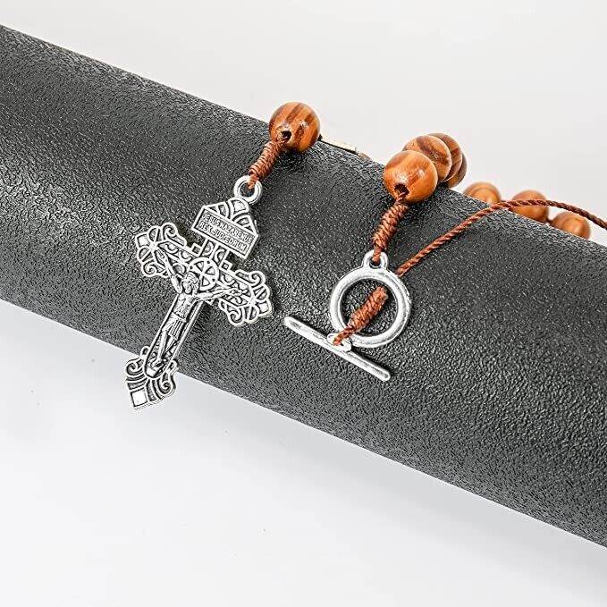 St. Michael Car Rearview Mirror Rosary One Decade Protection Wood Beads - Nazareth Store