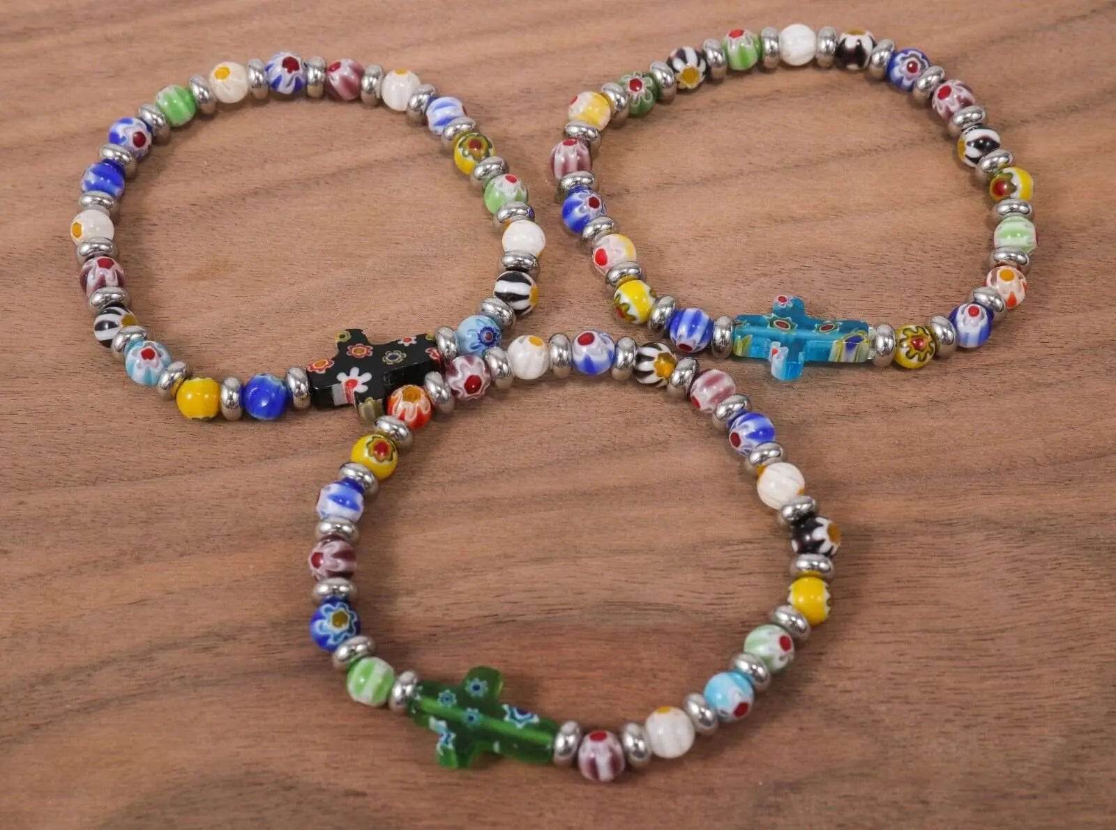 Agate Flowers Rosary Beads Cross Bracelet Bangle Handmade Christian Bracelet - Nazareth Store