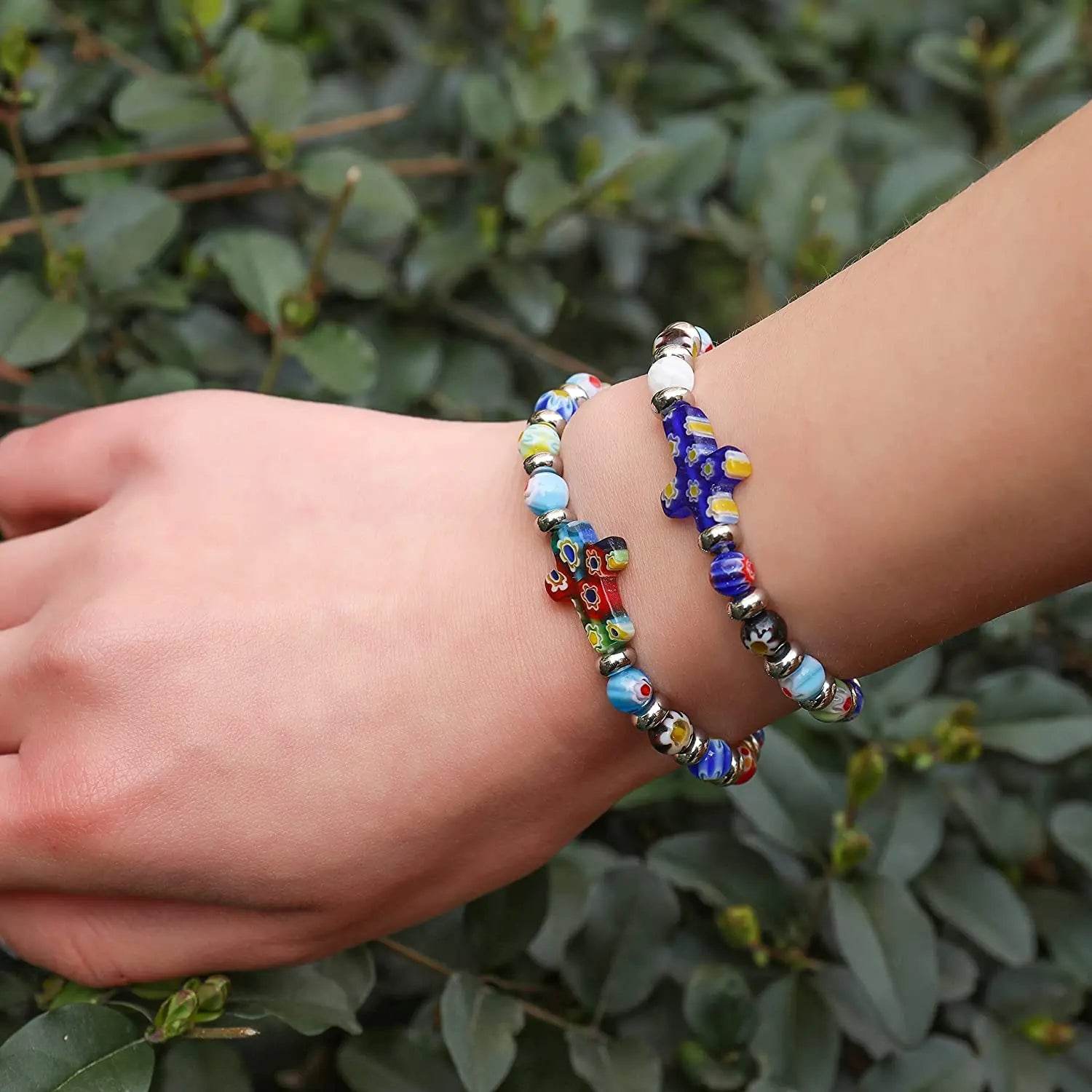 Agate Flowers Rosary Beads Cross Bracelet Bangle Handmade Christian Bracelet - Nazareth Store