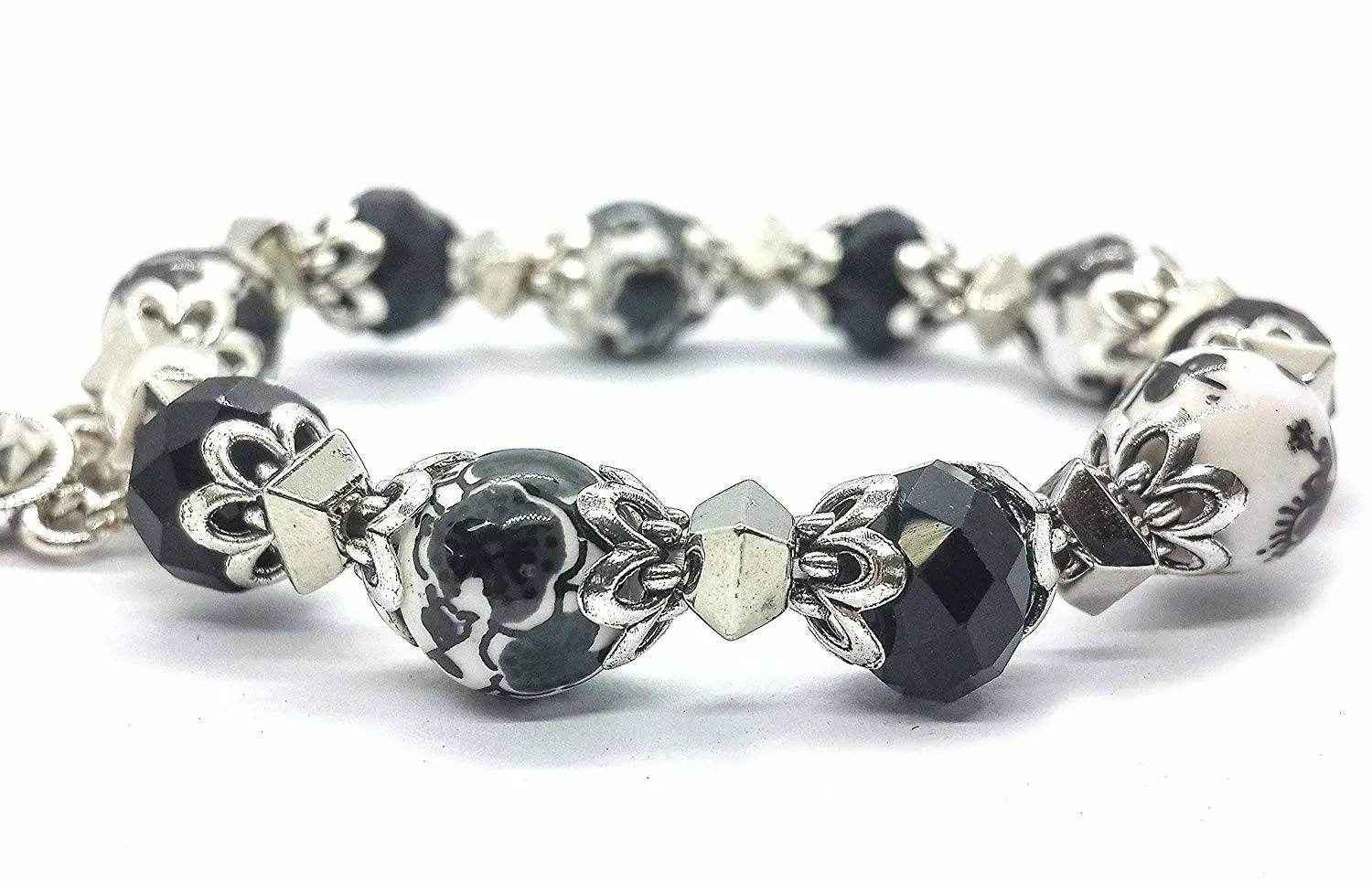 Black Rosary Beads Bracelet Christian Classic Beaded Bangle with Cross - Nazareth Store