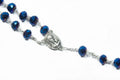 Deep Blue Crystal Beads Rosary Necklace Holy Soil Medal and Cross 