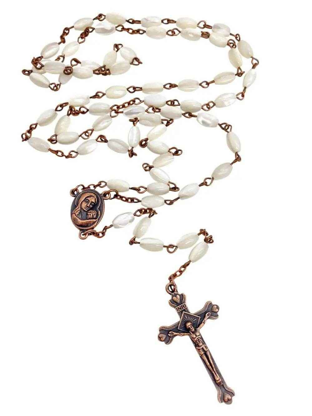 White Shell Beads Pearl Rosary Necklace Vintage Design Chaplet - Nazareth Store