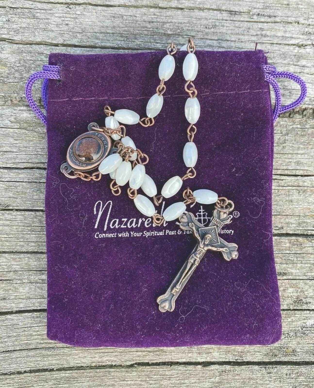 White Shell Beads Pearl Rosary Necklace Vintage Design Chaplet - Nazareth Store