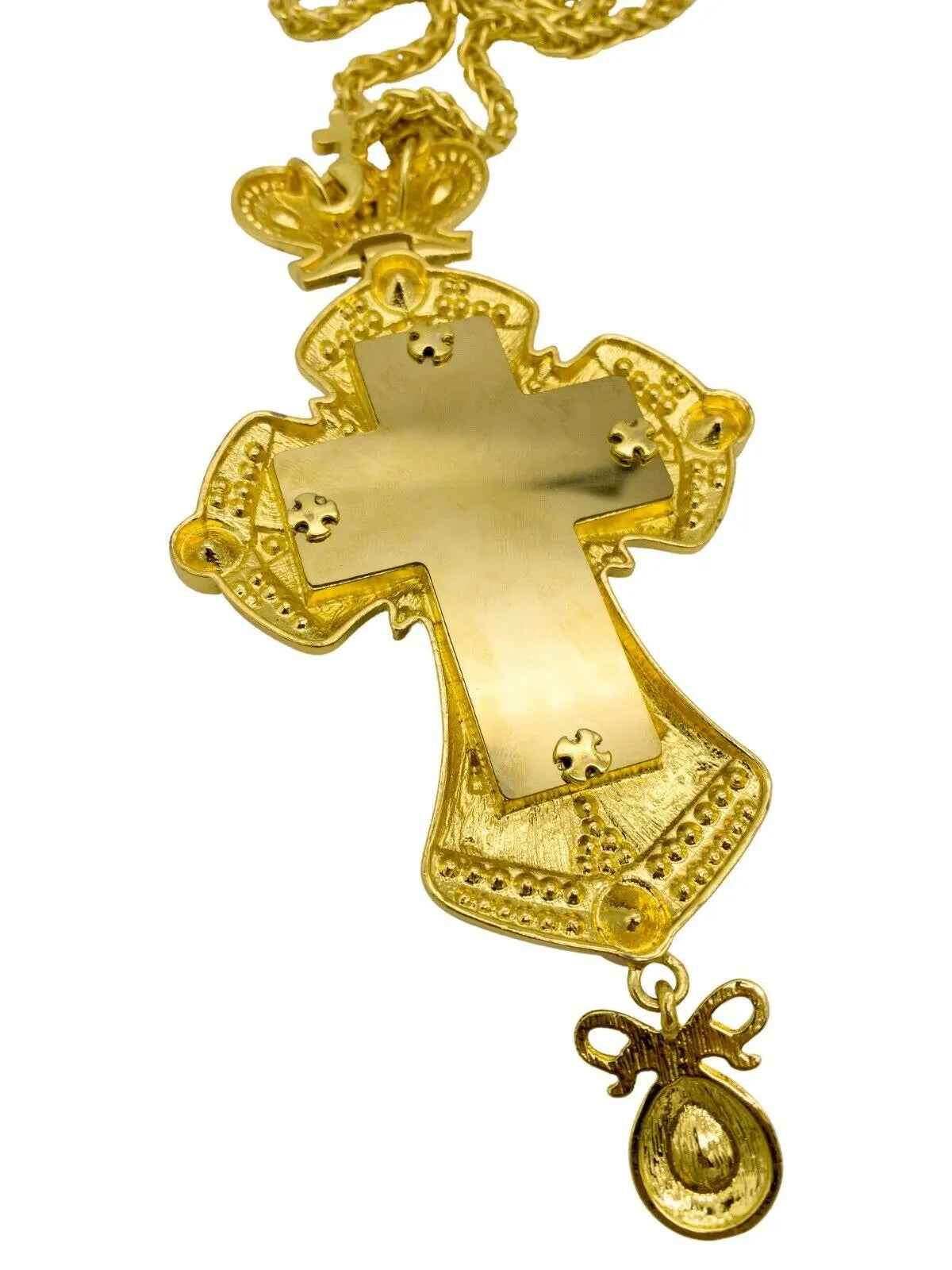 Red Crystals Gold Pectoral Cross Clergy Priest Bishop Pendant 23" Necklace