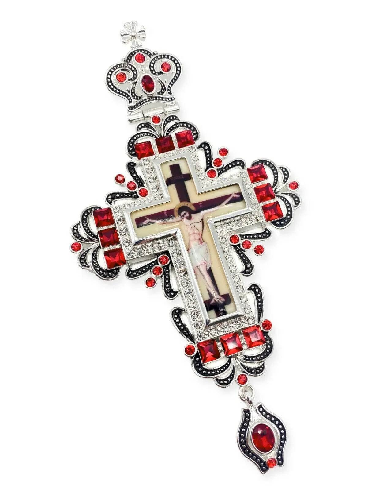 Red Crystal Pectoral Cross Pendant Clergy Necklace Jesus Christ for Priest & Bishop - Nazareth Store