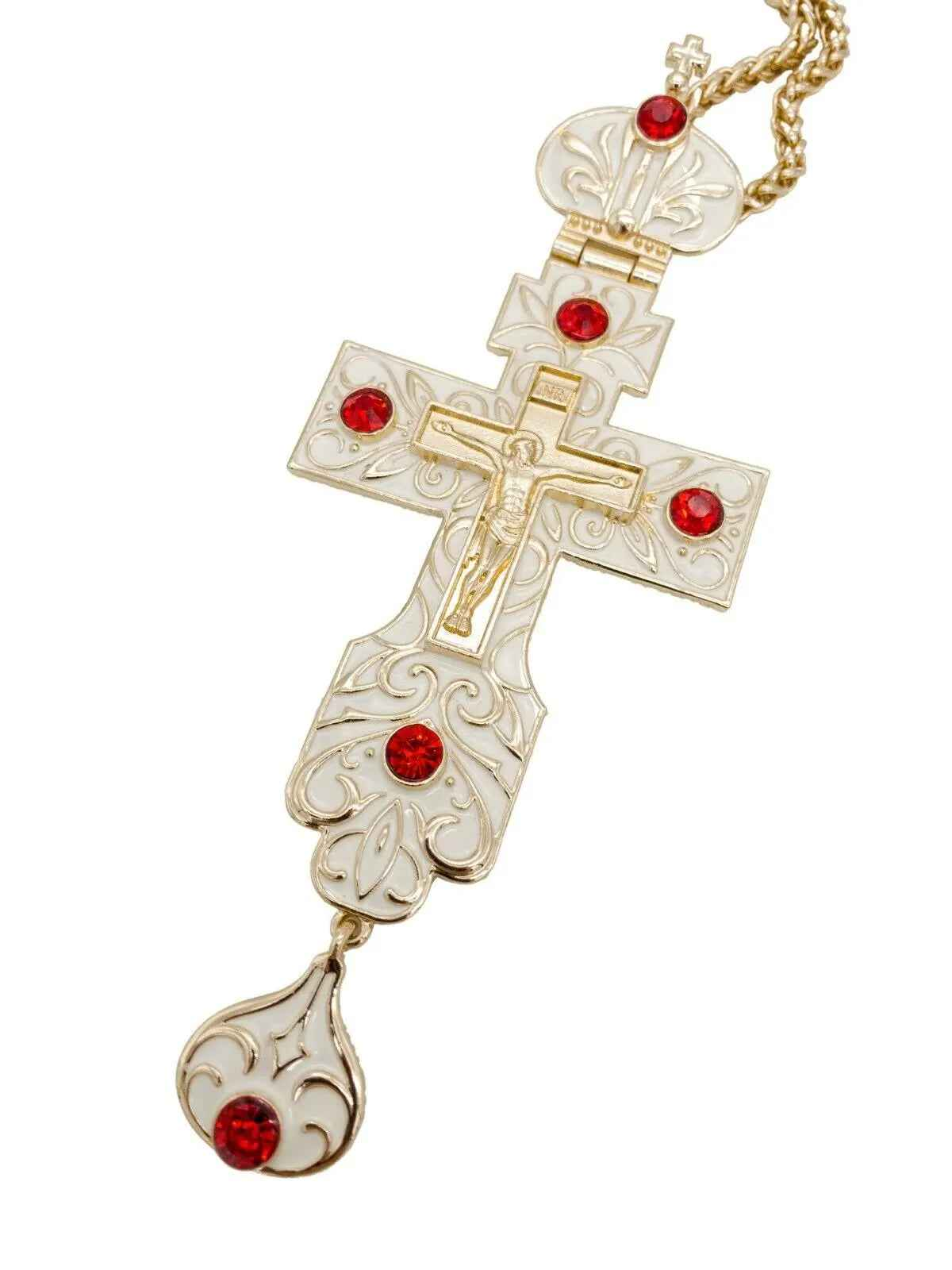 White Enamel Pectoral Cross Pendant Clergy Red Priest Bishop Clergy Chain 23"