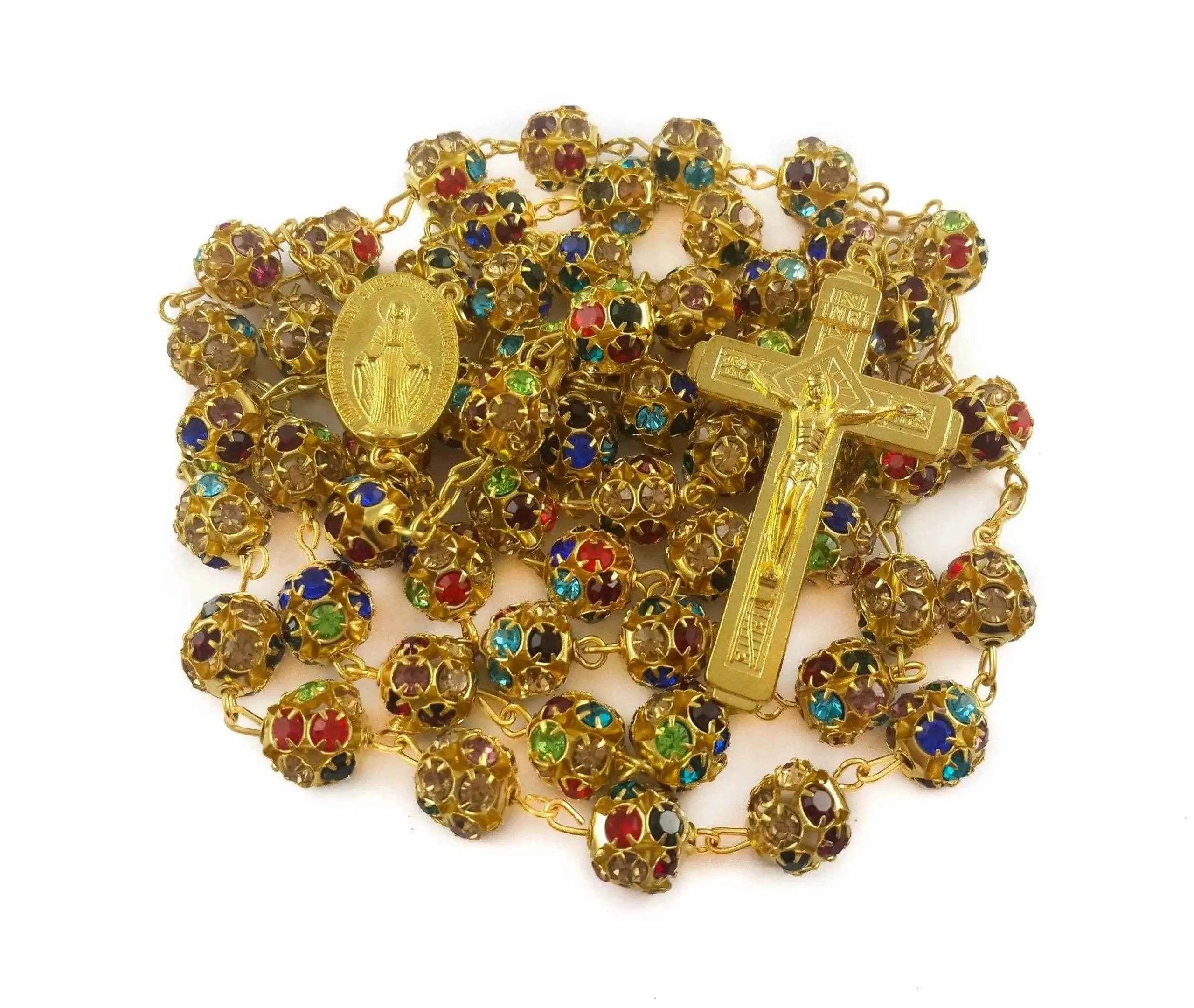 Colorful Crystal Beads Golden Rosary - Nazareth Store