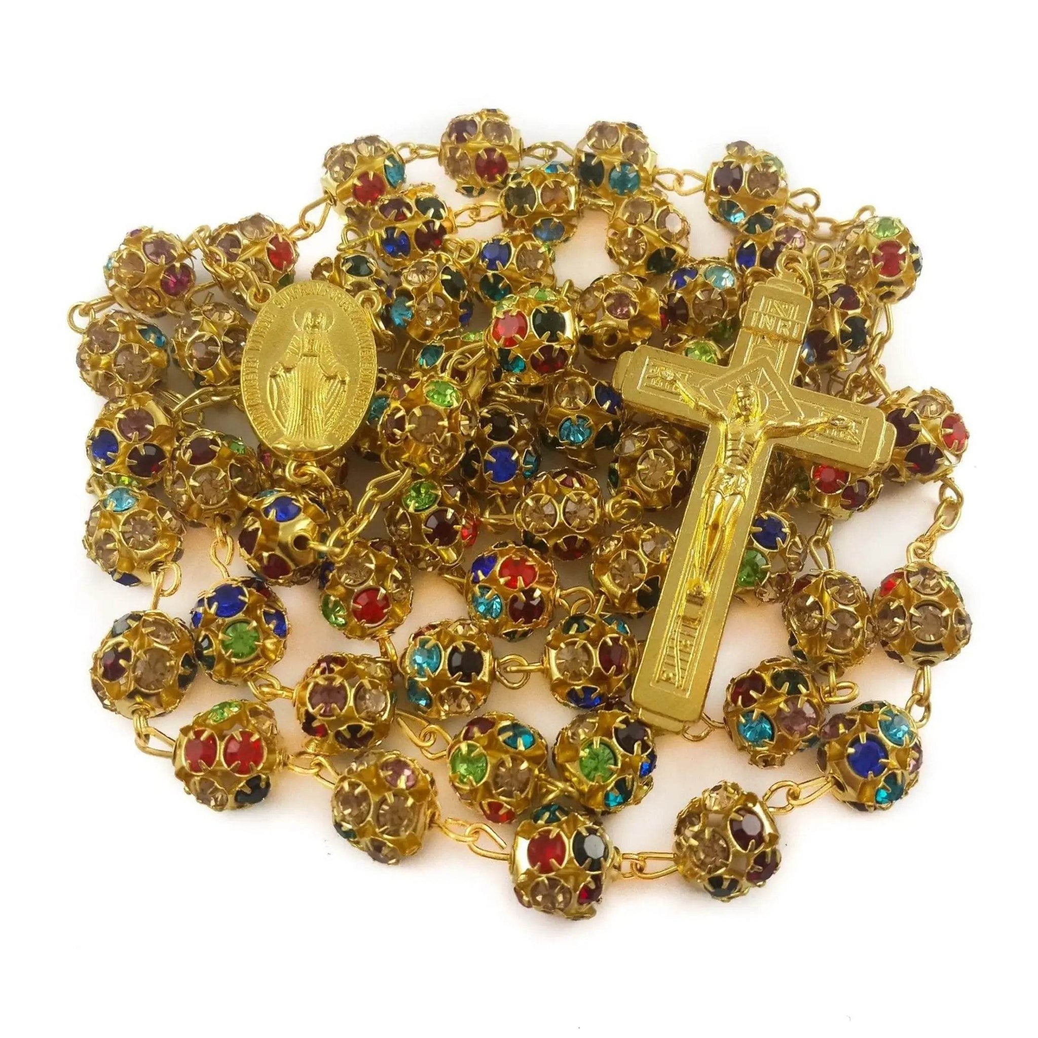 Colorful Crystal Beads Golden Rosary - Nazareth Store