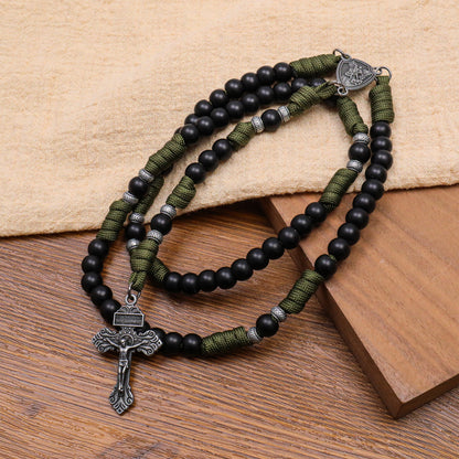 Men's Black Beaded Antique Olive Green Paracord Rosary Necklace with Silver St. Michael Medal & Pardon Crucifix
ASIN: B0HJWH5QKT