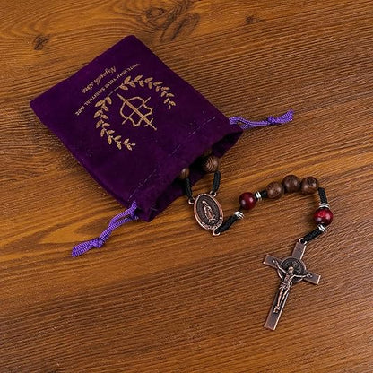 10mm olive wood beads and 12mm dark red wood mystery beads, this rosary offers a bold, strong design that’s perfect for men.