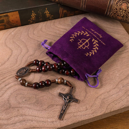 Handmade Solid Wood Catholic Rosary Beads Dark Red & Olive Wood Mystery Beads Prayer Necklace