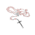 Light Pink Crystal Beads Rosary Necklace Holy Soil Medal Nazareth Store