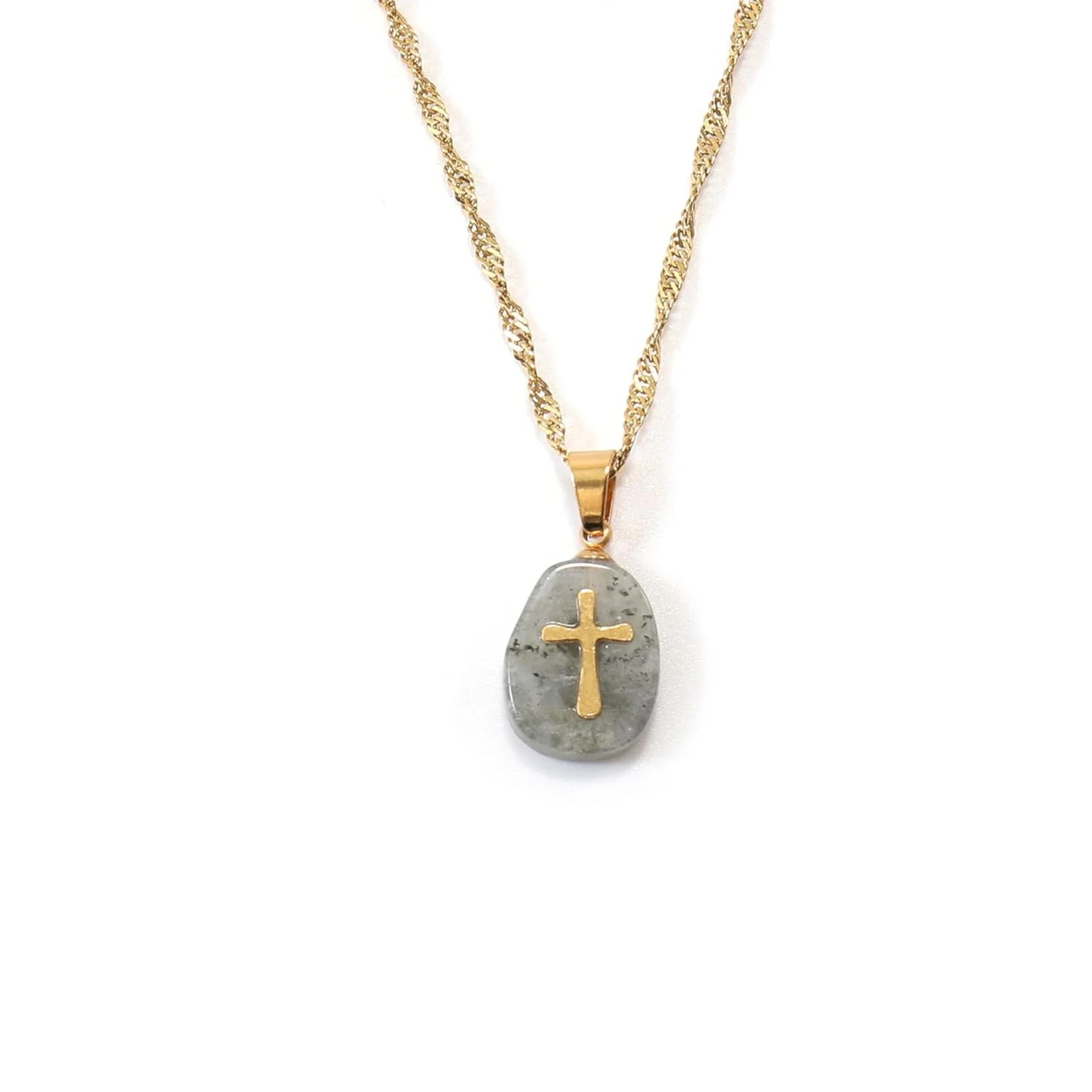 Natural Sapphire Crystal Stone 18K Gold Cross Catholic Jewelry Pendant Nazareth Store