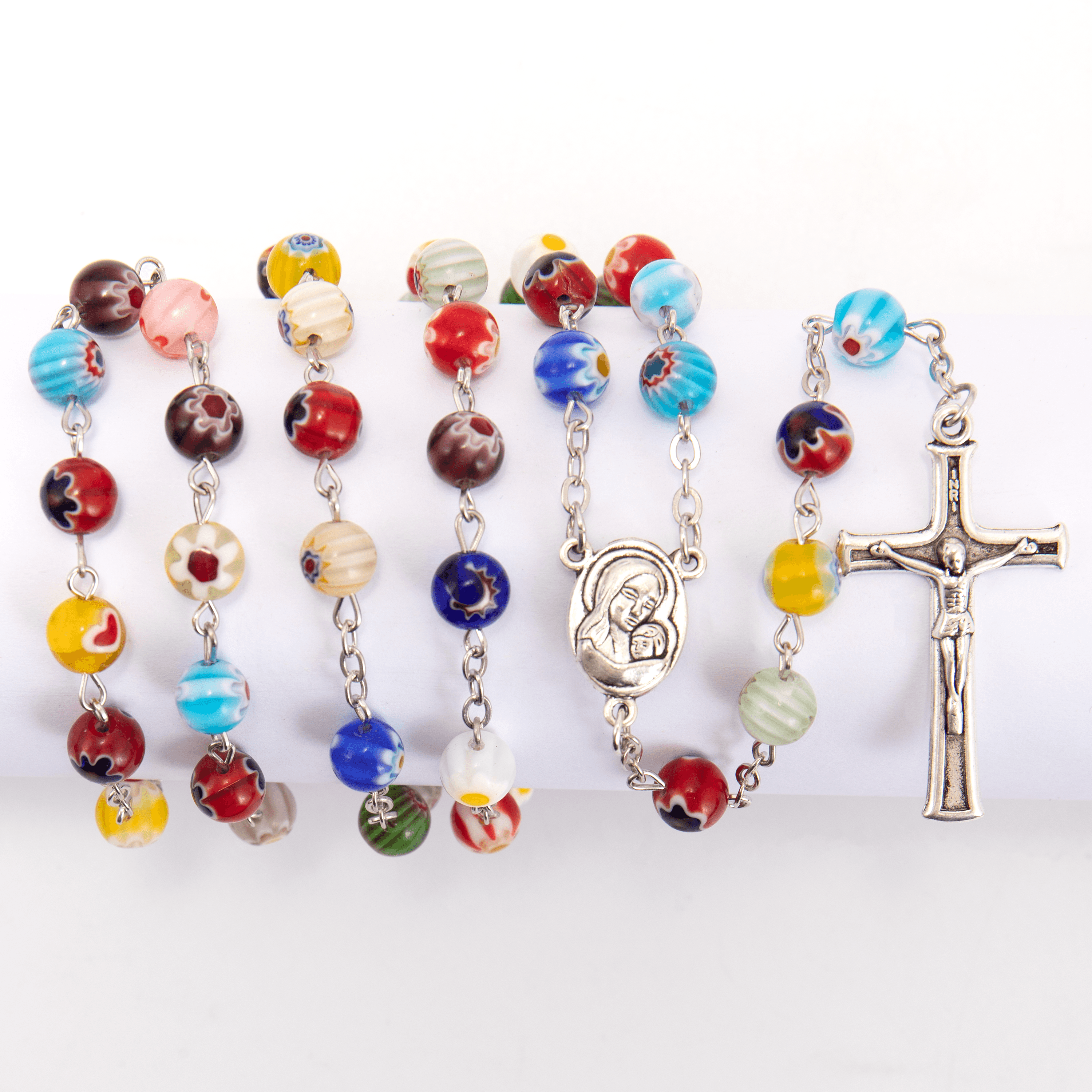 Colorful Murano Glass Rosary Necklace Millefiori Beads Rosary Holy Soil Medal and Cross - Nazareth Store