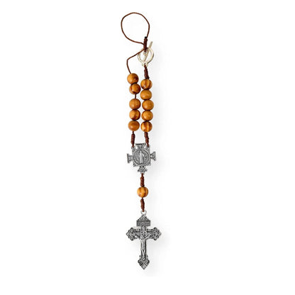 One Decade St. Benedict Car Rearview Mirror Rosary Wood Protection Beads - Nazareth Store